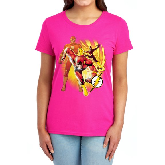 JLA Flash Collage Women's T Shirt, Hot Pink, Small