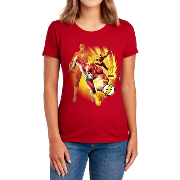 JLA Flash Collage Women's T Shirt, Red, Large