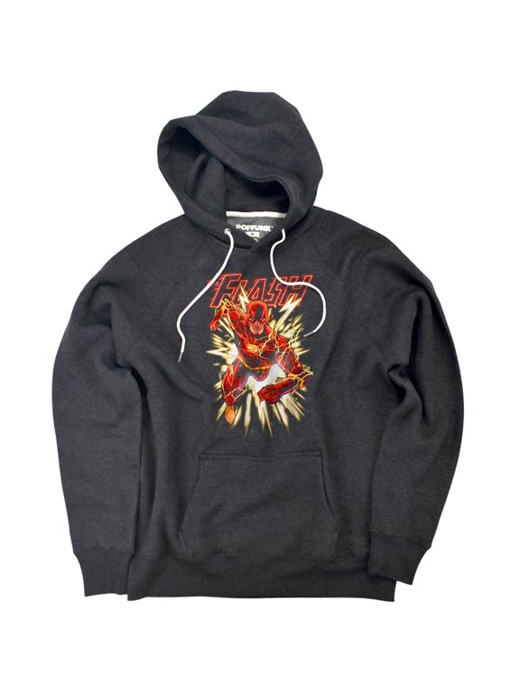 JLA Flash Glow Unisex Adult Slim Fit Pull-Over Heather Hoodie, Charcoal, Small