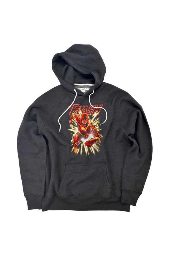 JLA Flash Glow Unisex Adult Slim Fit Pull-Over Heather Hoodie, Charcoal, Small