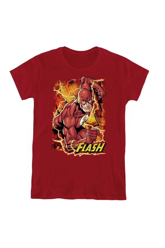 JLA Flash Lightning Women's T Shirt, Cardinal, Medium
