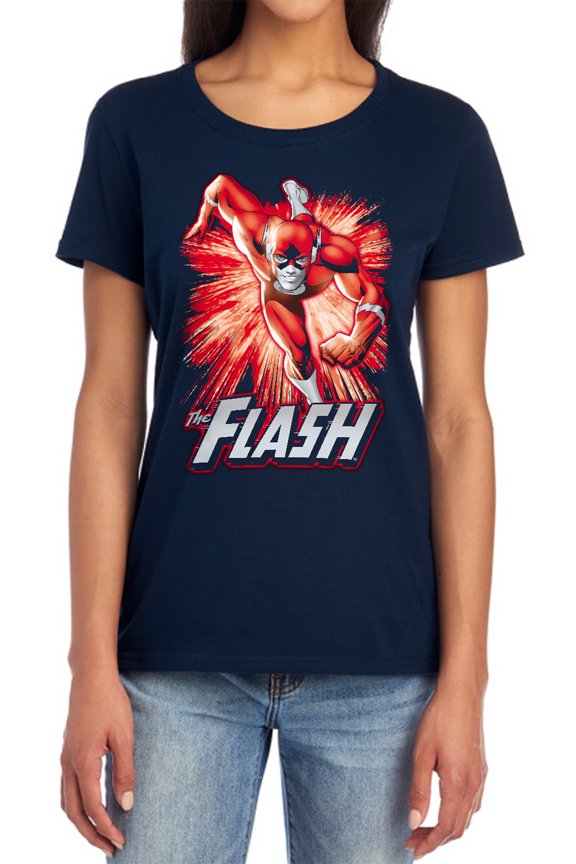 JLA Flash Red & Gray Women's T Shirt, Navy, Large