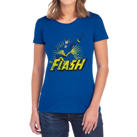 JLA Flash Rough Distress Women's T Shirt, Royal, Large