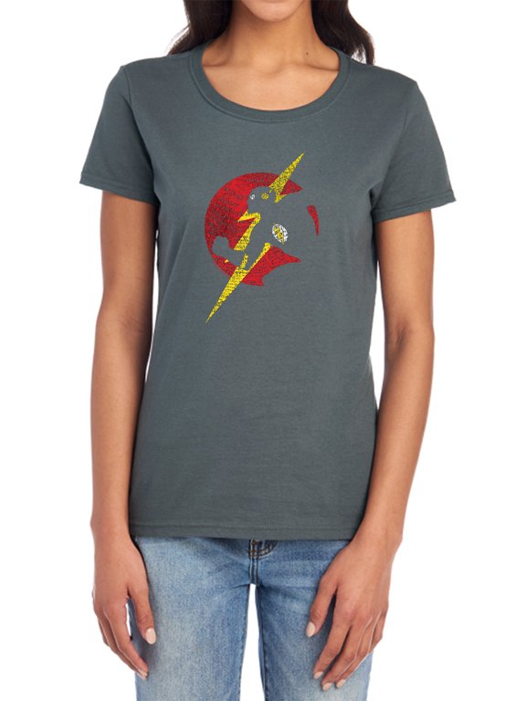 JLA Flash Symbol Knockout Women's T Shirt, Charcoal, Small