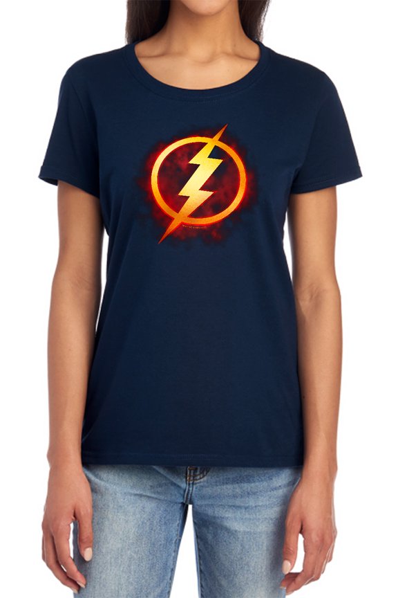 JLA Flash Title Women's T Shirt, Navy, Medium