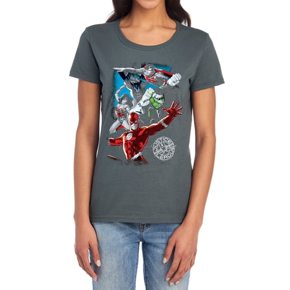 JLA Galactic Attack Women's T Shirt, Charcoal, Small