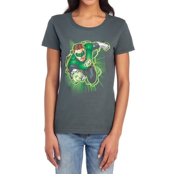 JLA Green Lantern Energy Women's T Shirt, Charcoal, Medium