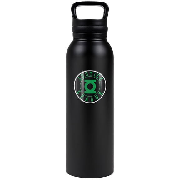 JLA - Green Lantern Official Athletic Green Lantern Justice League Logo 24 oz Insulated Canteen Water Bottle, Leak Resistant, Vacuum Insulated Stainless Steel with Loop Cap, Black