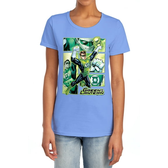 JLA Green Lantern Panels Women's T Shirt, Carolina Blue, Medium