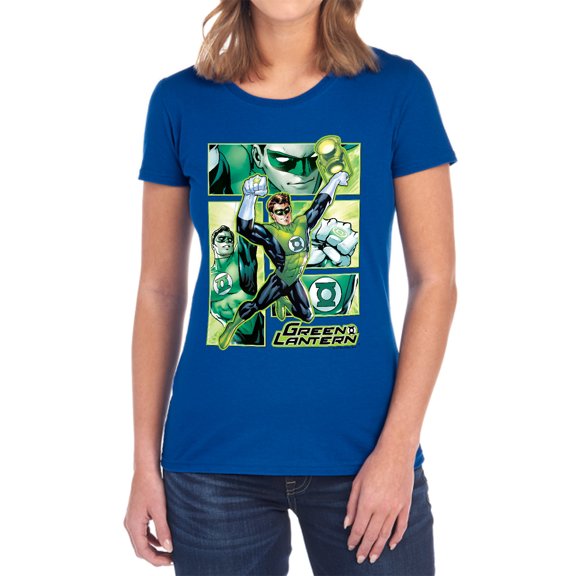 JLA Green Lantern Panels Women's T Shirt, Royal, Medium