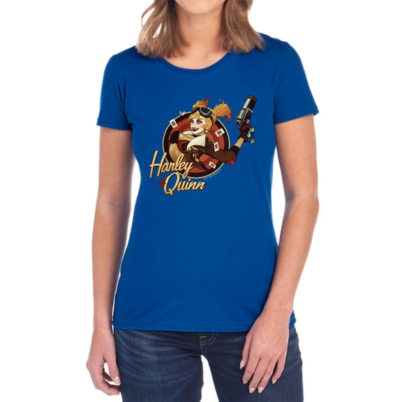 JLA Harley Bomber Women's T Shirt, Royal, Medium