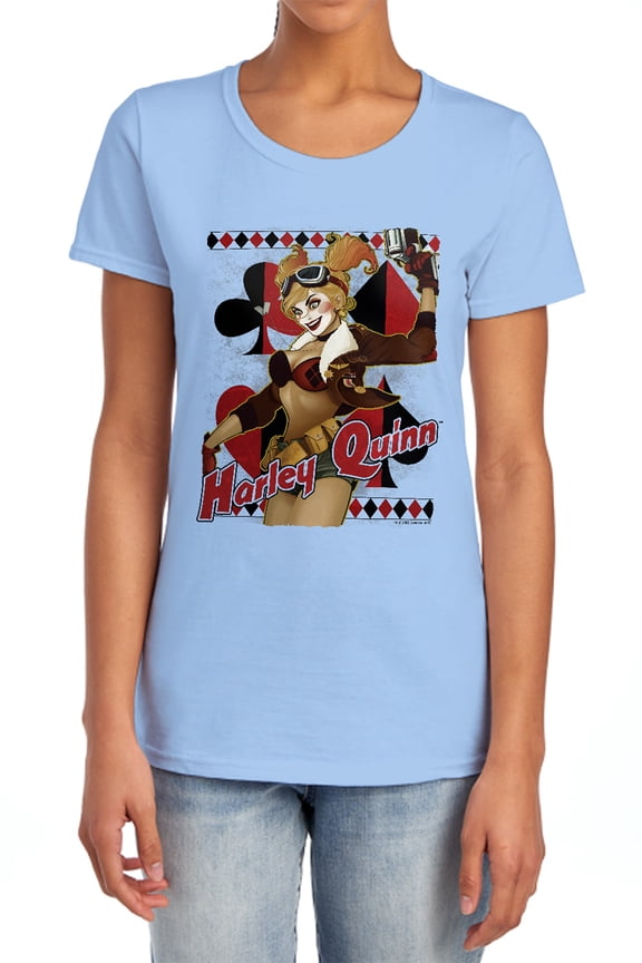 JLA Harley Bombshetll Women's T Shirt, Light Blue, Medium