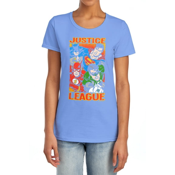 JLA Hero Mashup Women's T Shirt, Carolina Blue, Large