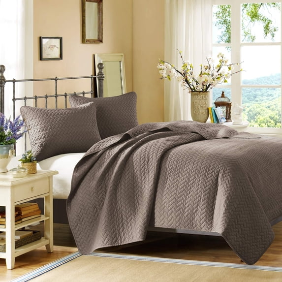 JLA Home Hampton Hill Velvet Touch Taupe Quilted Coverlet Mini Set Queen
