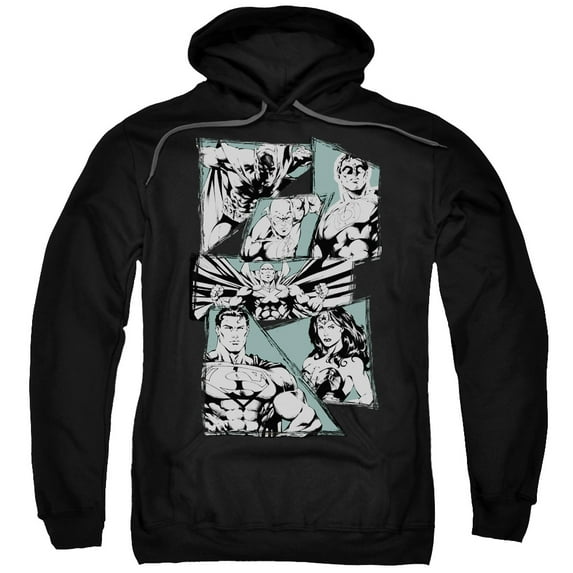 JLA Justice League A Mighty League Adult Pullover Hoodie Sweatshirt Black