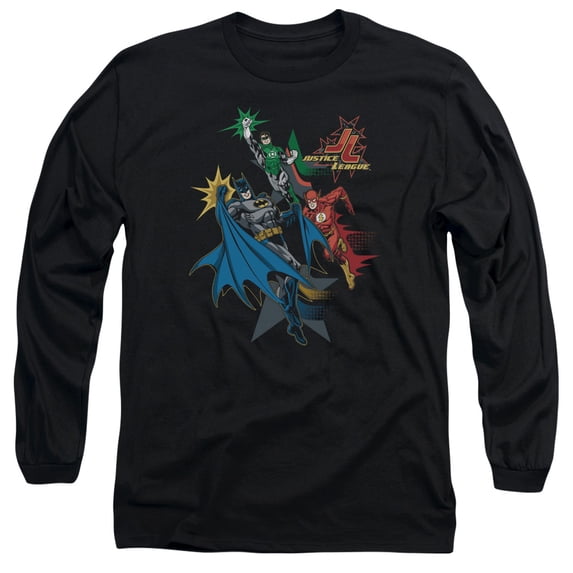 JLA Justice League Action Stars Long Sleeve Adult 18/1 T-Shirt Black