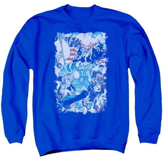 JLA Justice League American Justice Adult Crewneck Sweatshirt Royal Blue