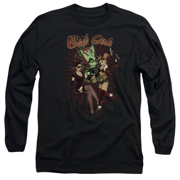 JLA Justice League Bad Girls Long Sleeve Adult 18/1 T-Shirt Black