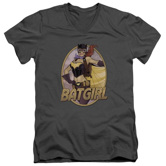 JLA Justice League Batgirl Bombshel Long Sleeve Adult V-Neck 30/1 T-Shirt Charcoal