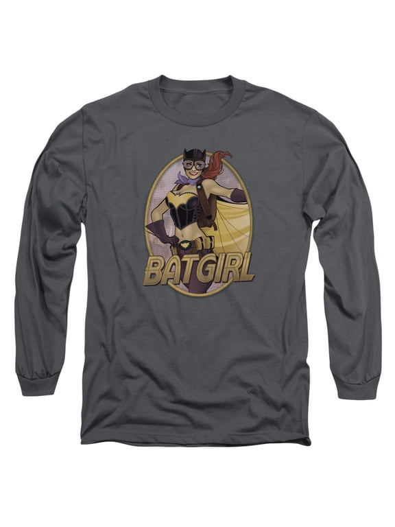 JLA Justice League Batgirl Bombshell Long Sleeve Adult 18/1 T-Shirt Charcoal
