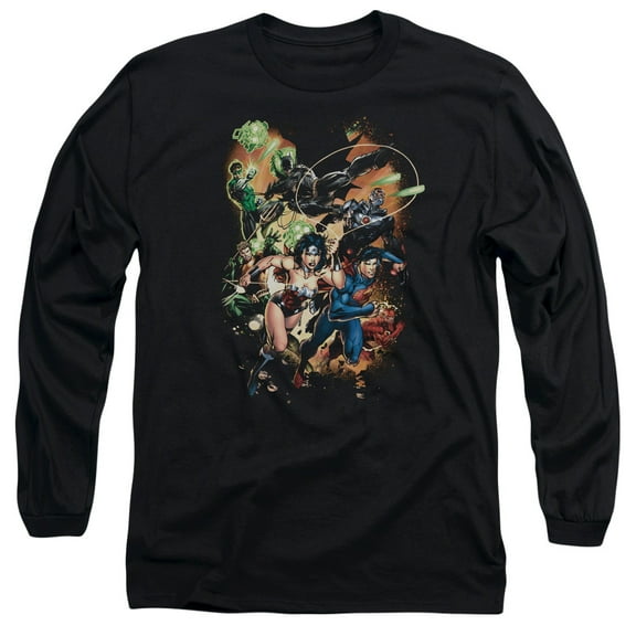JLA Justice League Battle Ready Long Sleeve Adult 18/1 T-Shirt Black