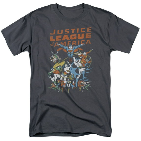 JLA Justice League Big Group S/S Adult 18/1 T-Shirt Charcoal