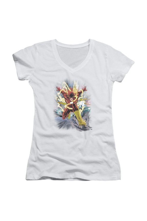 JLA Justice League Brightest Day Flash Junior Women's T-Shirt V-Neck White