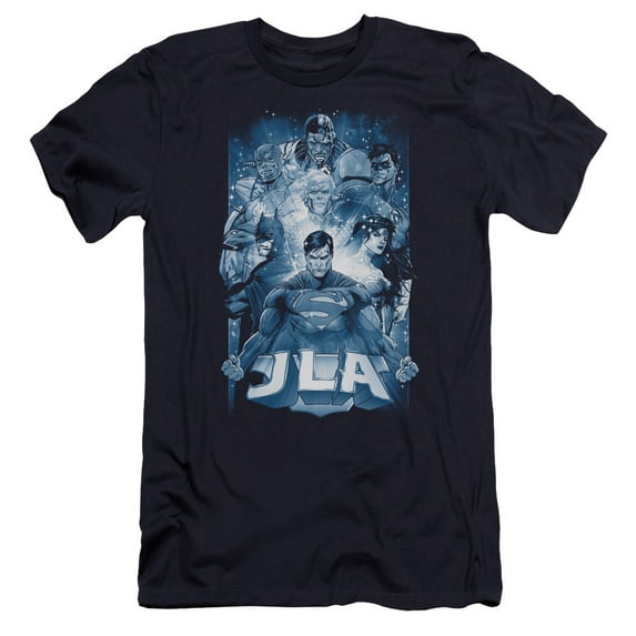 JLA Justice League Burst Premium Canvas Adult Slim Fit 30/1 T-Shirt Navy