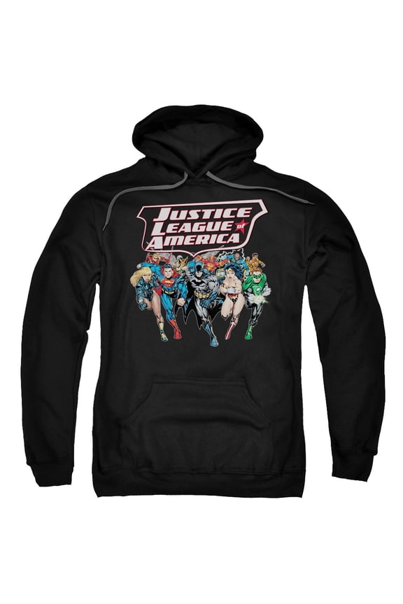 JLA Justice League Charging Justice Adult Pullover Hoodie Sweatshirt Black