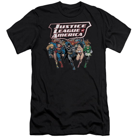 JLA Justice League Charging Justice Premium Canvas Adult Slim Fit 30/1 T-Shirt Black