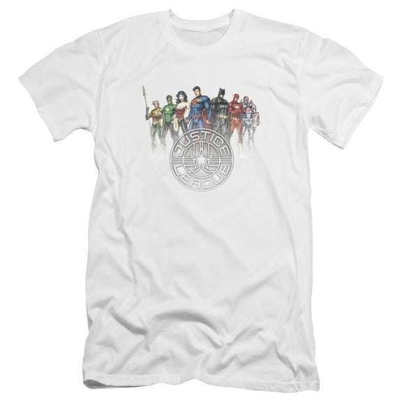 JLA Justice League Circle Crest Premium Canvas Adult Slim Fit 30/1 T-Shirt White