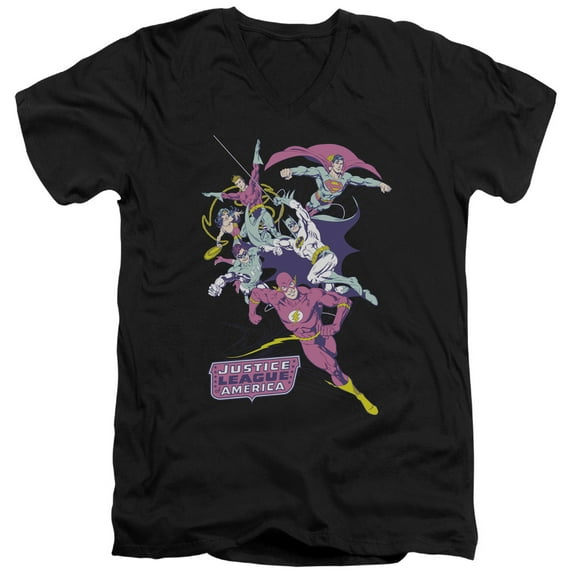 JLA Justice League CoLord of the Ringsful League S/S Adult V-Neck 30/1 T-Shirt Black