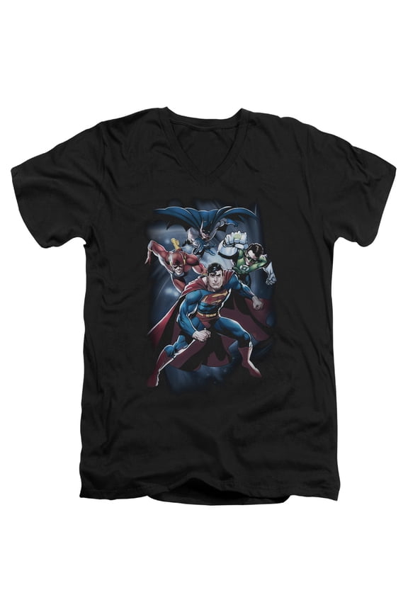 JLA Justice League Cosmic Crew S/S Adult V-Neck Black