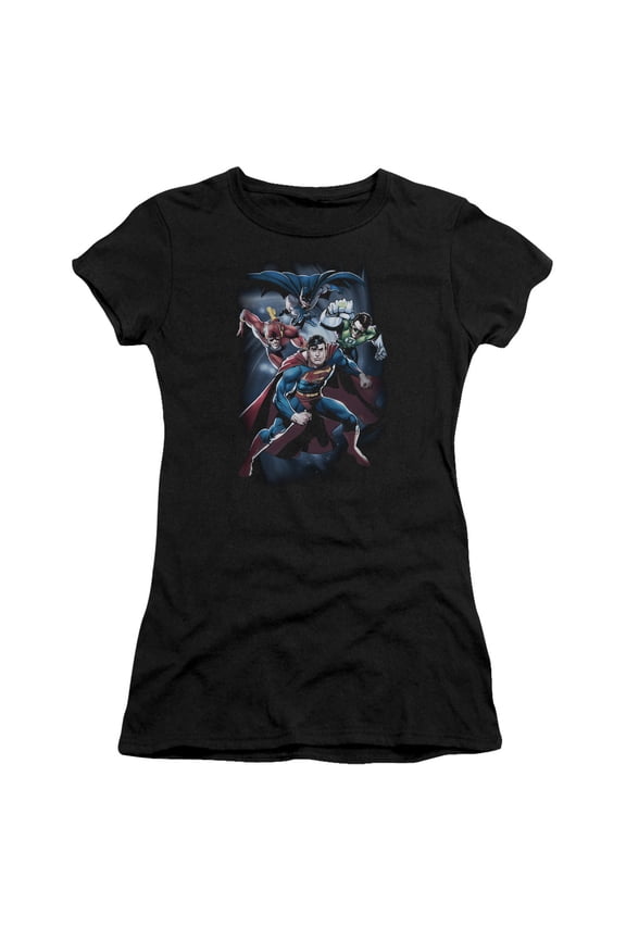 JLA Justice League Cosmic Crew S/S Junior Women's T-Shirt Sheer Black