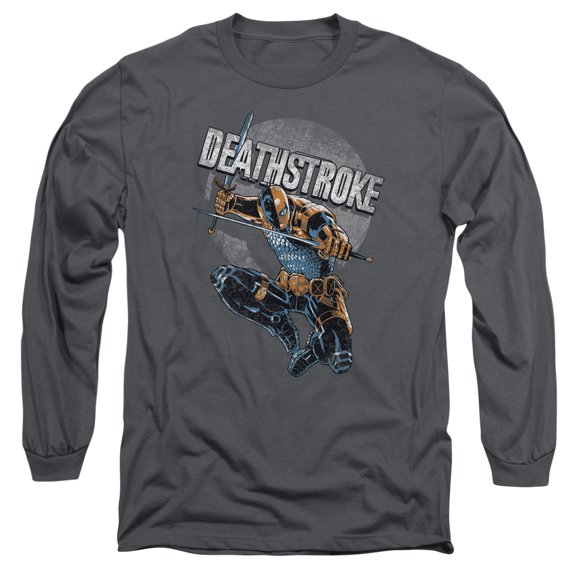 JLA Justice League Deathstroke Retro Long Sleeve Adult 18/1 T-Shirt Charcoal
