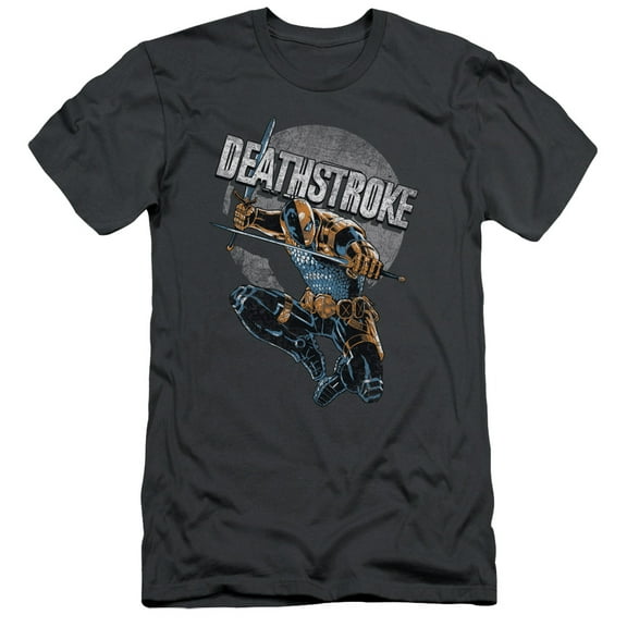 JLA Justice League Deathstroke Retro S/S Adult 30/1 T-Shirt Charcoal