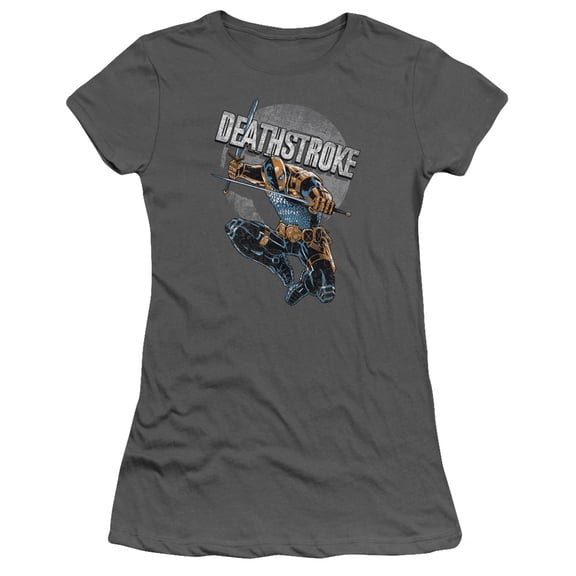 JLA Justice League Deathstroke Retro S/S Junior Women's T-Shirt Sheer Charcoal