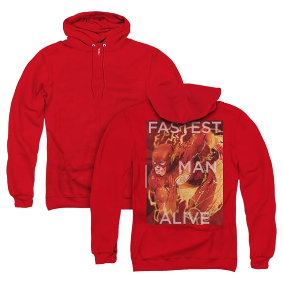 JLA Justice League Fastest Man Alive (Back Print) Adult Zipper Hoodie Sweatshirt Red