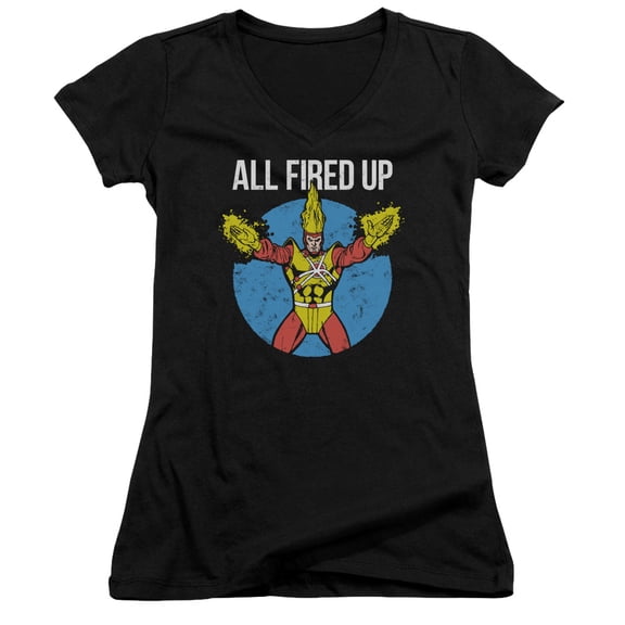 JLA Justice League Firestorms Party Junior Women's T-Shirt V-Neck Black