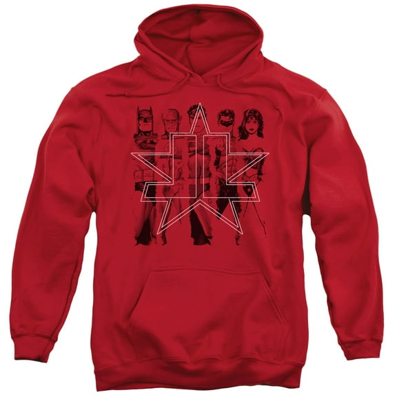 JLA Justice League Five Stars Adult Pullover Hoodie Sweatshirt Red