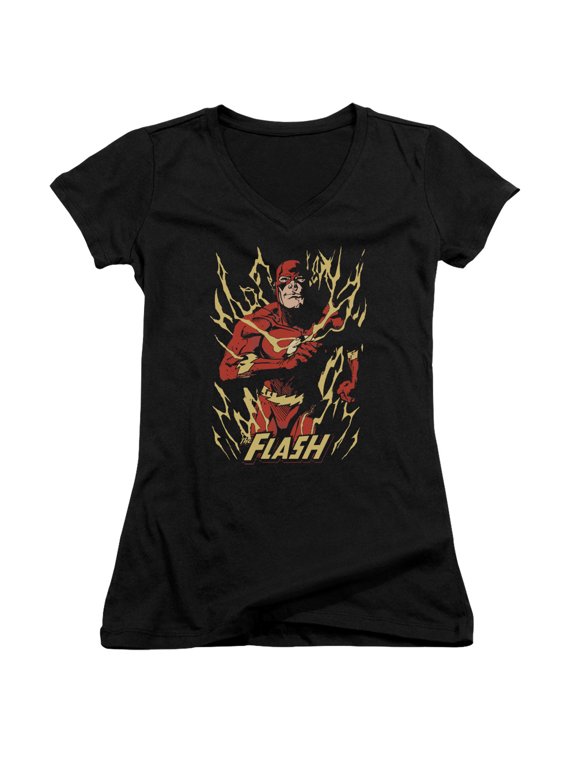JLA Justice League Flash Flare Junior Women's T-Shirt V-Neck Black