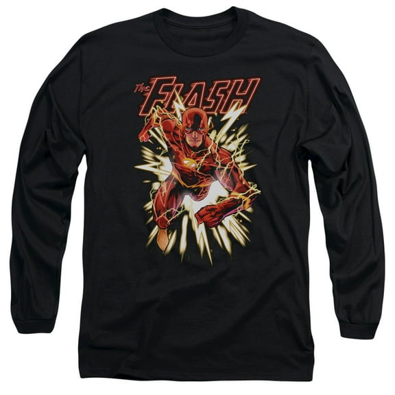 JLA Justice League Flash Glow Long Sleeve Adult 18/1 T-Shirt Black