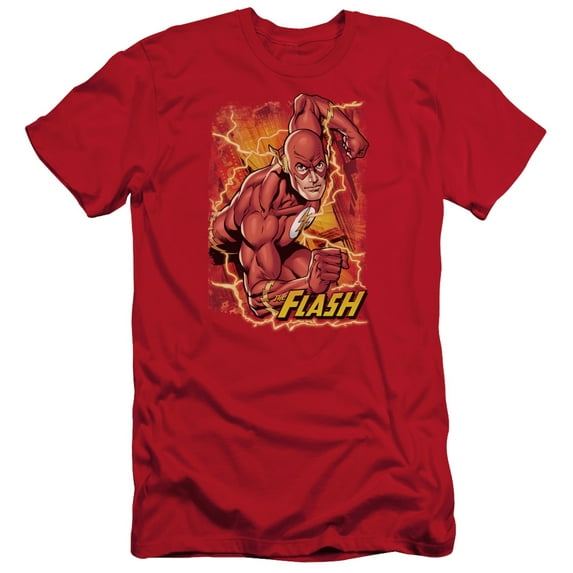 JLA Justice League Flash Lightning S/S Adult 30/1 T-Shirt Red