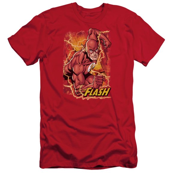 JLA Justice League Flash Lightning S/S Adult 30/1 T-Shirt Red