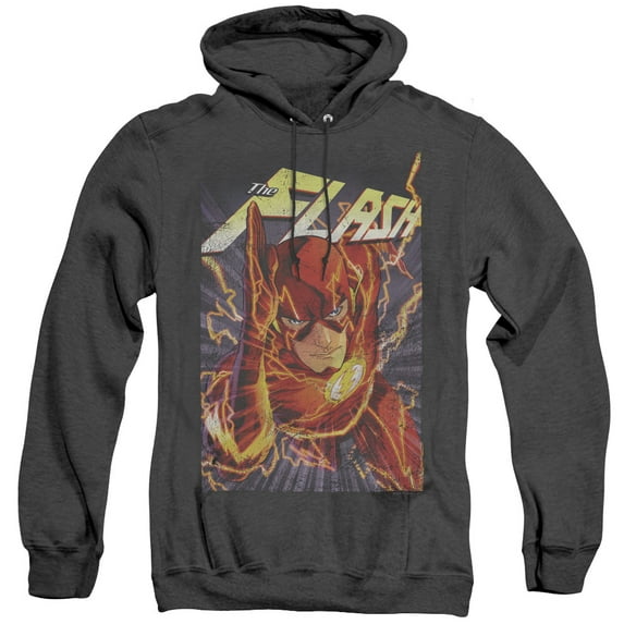 JLA Justice League Flash One Adult Heather Hoodie Sweatshirt Black