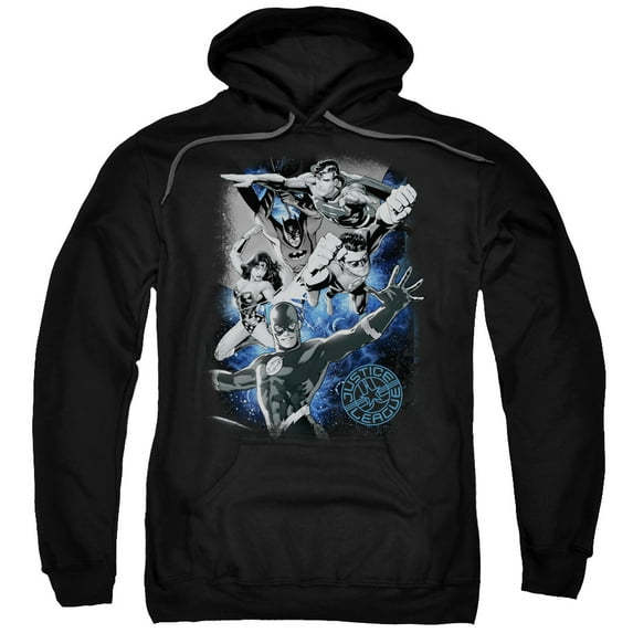 JLA Justice League Galactic Attack Nebula Adult Pullover Hoodie Sweatshirt Black