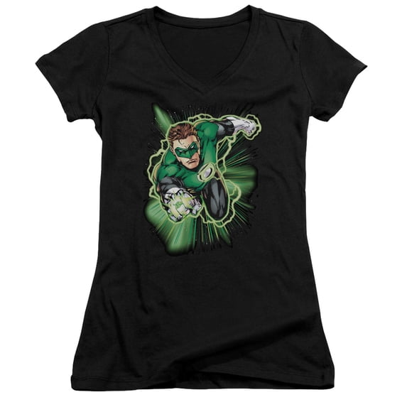 JLA Justice League Green Lantern Energy Junior Women's T-Shirt V-Neck Black