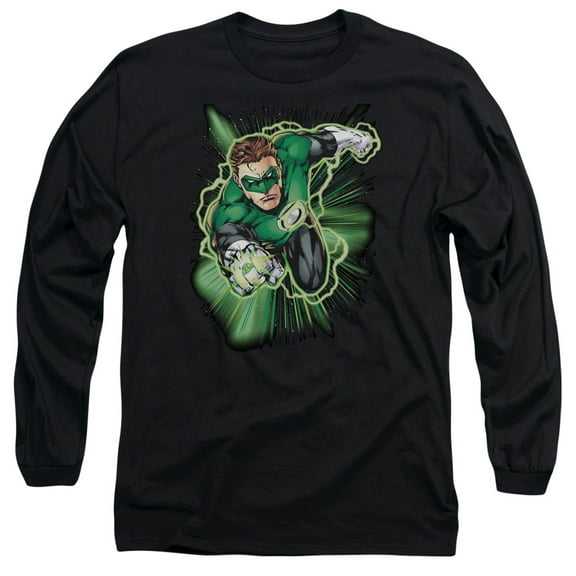 JLA Justice League Green Lantern Energy Long Sleeve Adult 18/1 T-Shirt Black