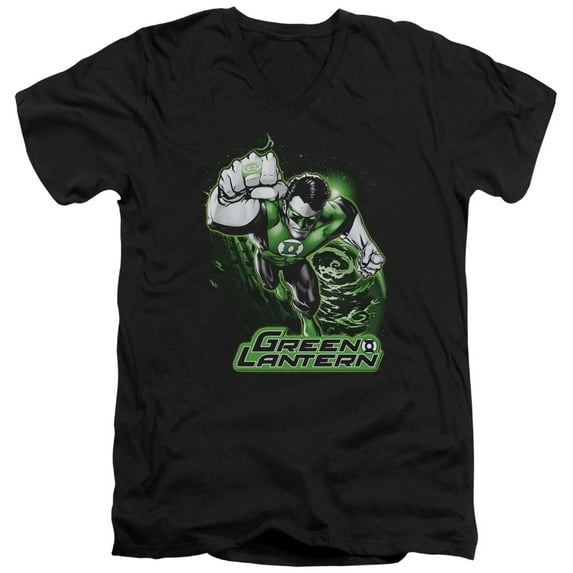 JLA Justice League Green Lantern Green & Gray S/S Adult V-Neck Black