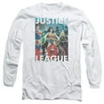 thumbnail image 1 of JLA Justice League Hall Of Justice Long Sleeve Adult 18/1 T-Shirt White, 1 of 1